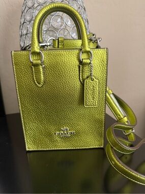 COACH Lime Green Pebbled Leather Mini Tote crossbody with Top Handles